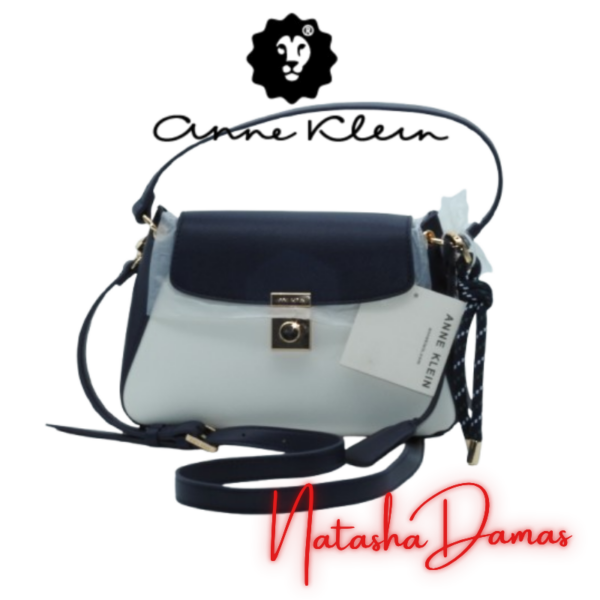 Bolso Flap Satchel | Anne Klein | Color Navy - Blanco | 10 x 7" | Mediana