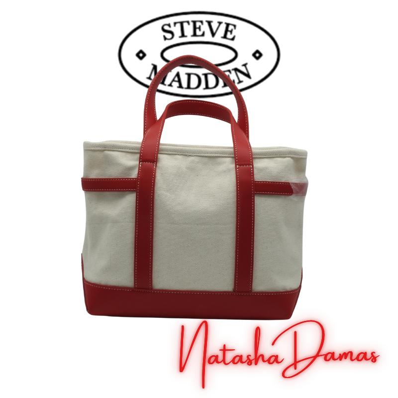 Bolso Canvas Tote lona | Steve Madden | Color Blanca /Rojo | 12 x 10" | Mediano - Imagen 3